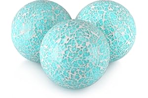 MDLUU 4" Decorative Orbs, Mosaic Sphere Balls, Centerpiece Balls for Bowls, Vases, Dining Table Decor, Pack of 3 (Teal Blue)