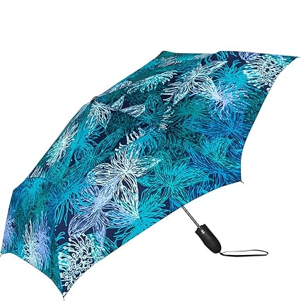 ShedRain Windjammer Vented Auto Open/Auto Close Print Compact Wind Umbrella: Anemone Blue