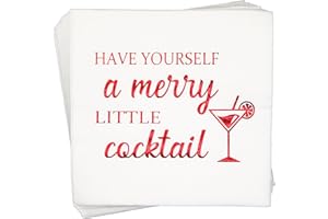 AISOSIKS Have Yourself a Merry Little Cocktail Napkins - Christmas Holiday Napkins, Red Foil, 5 x 5 In, 50-Pack