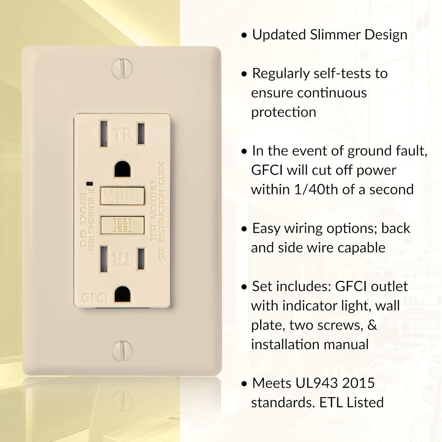Ivory ETL Listed NonTamperResistant GFI Duplex Receptacles with LED Indicator 3Pack Faith