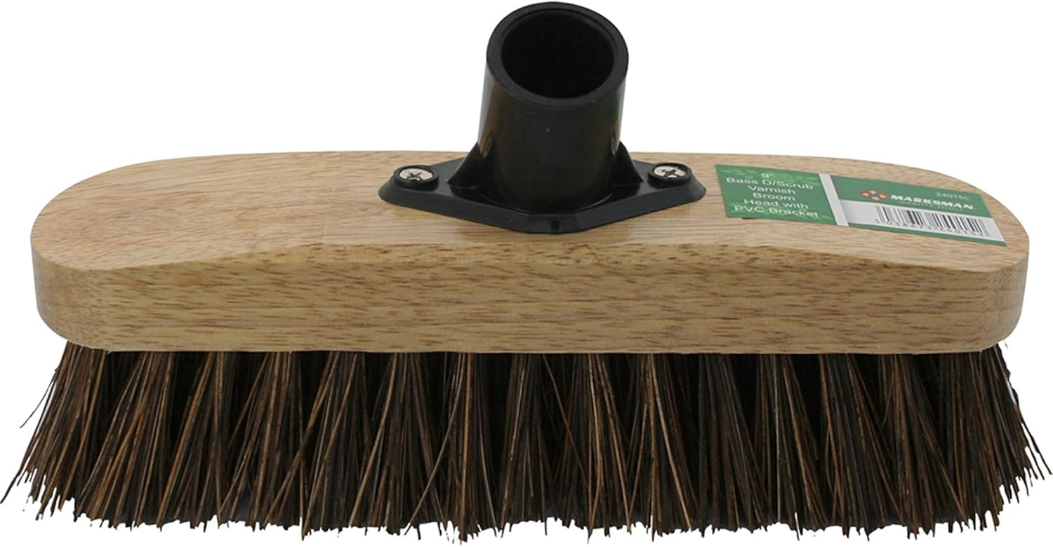 Marksman 9" Stiff Deck Scrub Broom Head With Bracket Yard Brush Garden