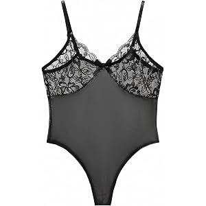 ABAFIP Men's Sheer Mesh Lace Bodysuit, See-Through Cami Leotard Top, Clubwear, Crossdress Lingerie