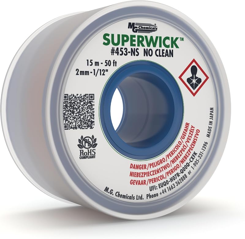MG Chemicals 453-NS Super Wick Desoldering Braid #3 No Clean 0.075" x 50' Green