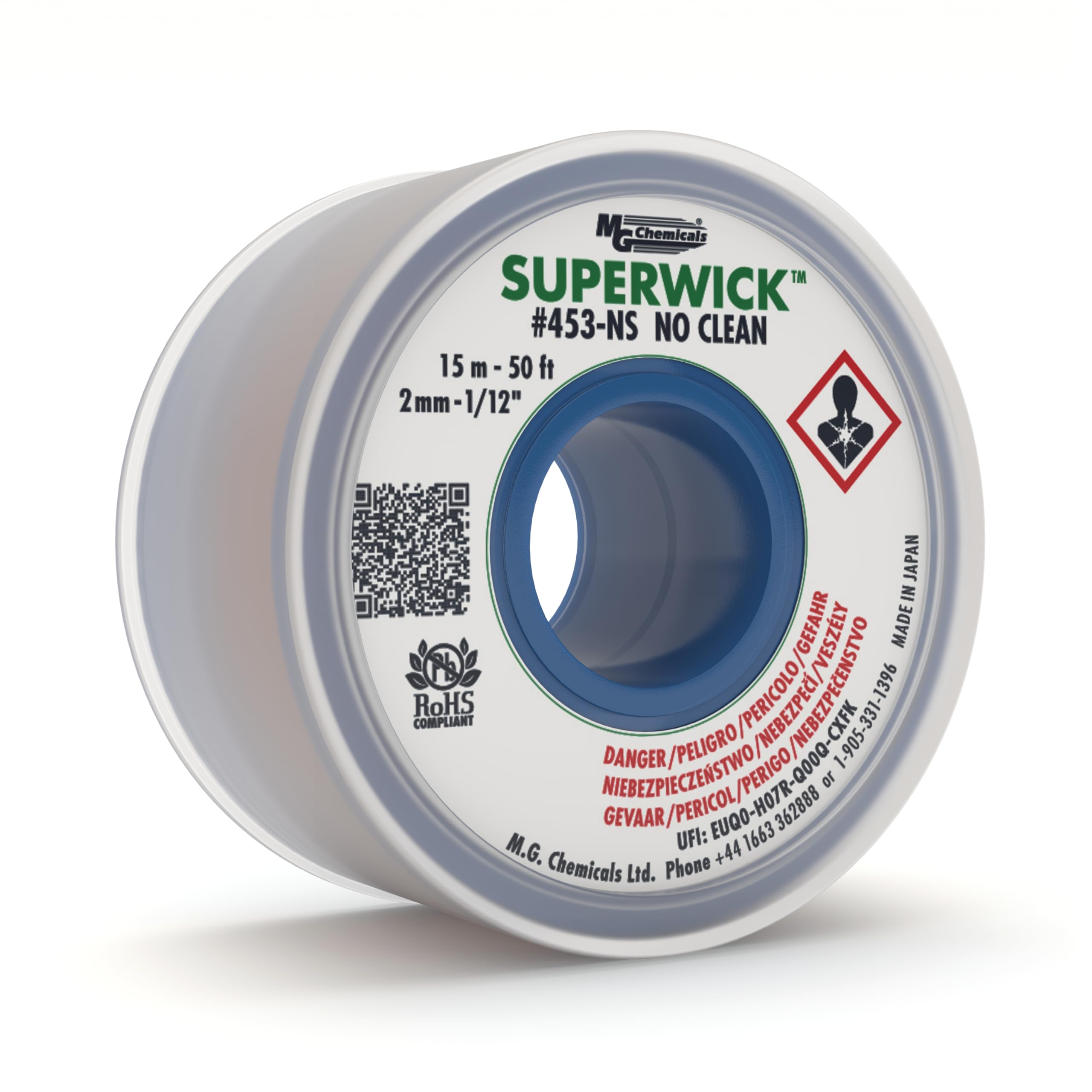 MG Chemicals 453-NS Desoldering Braid #3 No Clean Super Wick Desoldering Braid, 0.075" Width x 50' Length, Green