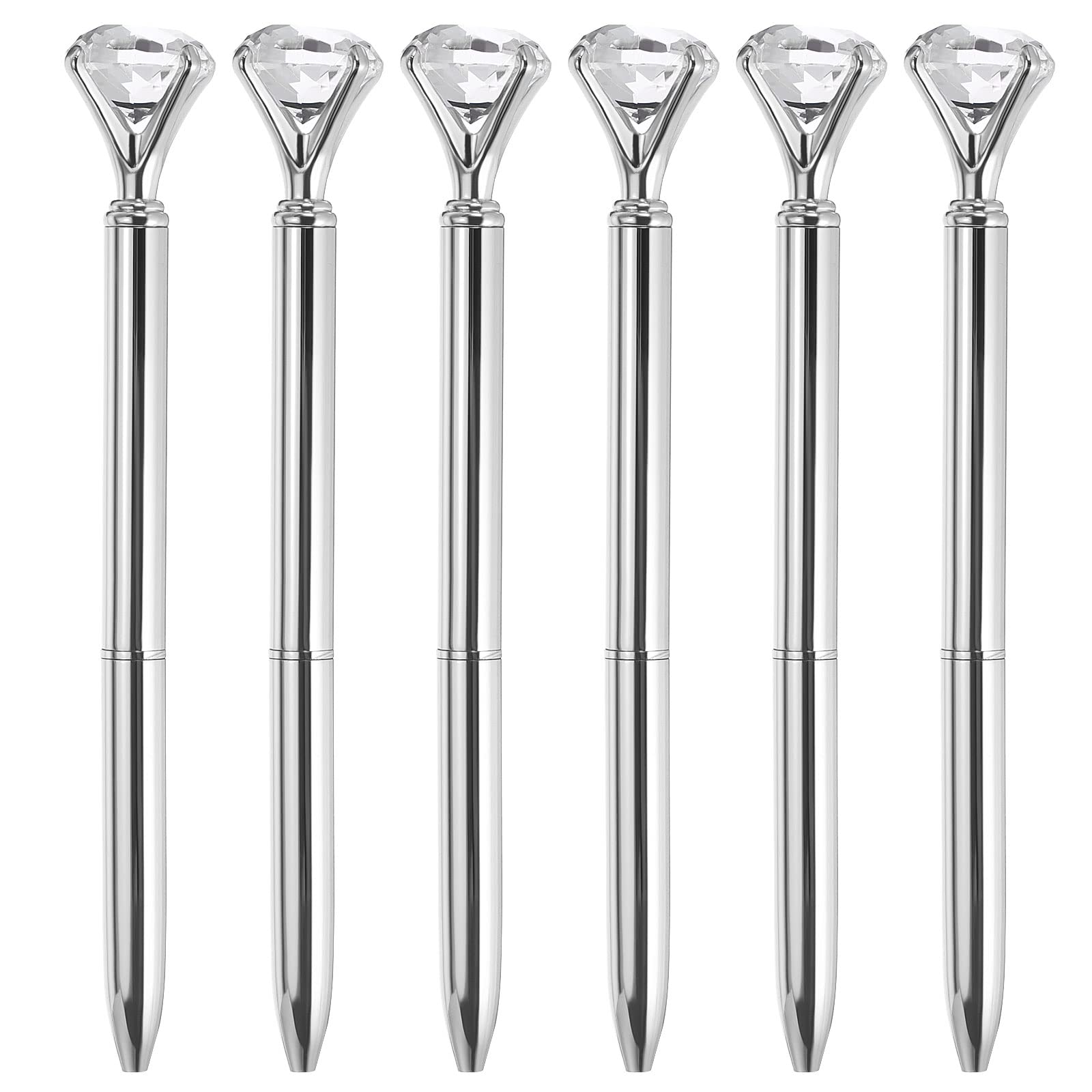 PATIKIL Black Ink Ballpoint Pen, 6 Pack Crystal Diamond Twist Metal Pen 1.0mm Medium Point for Note Taking Journaling Style 1, Silver