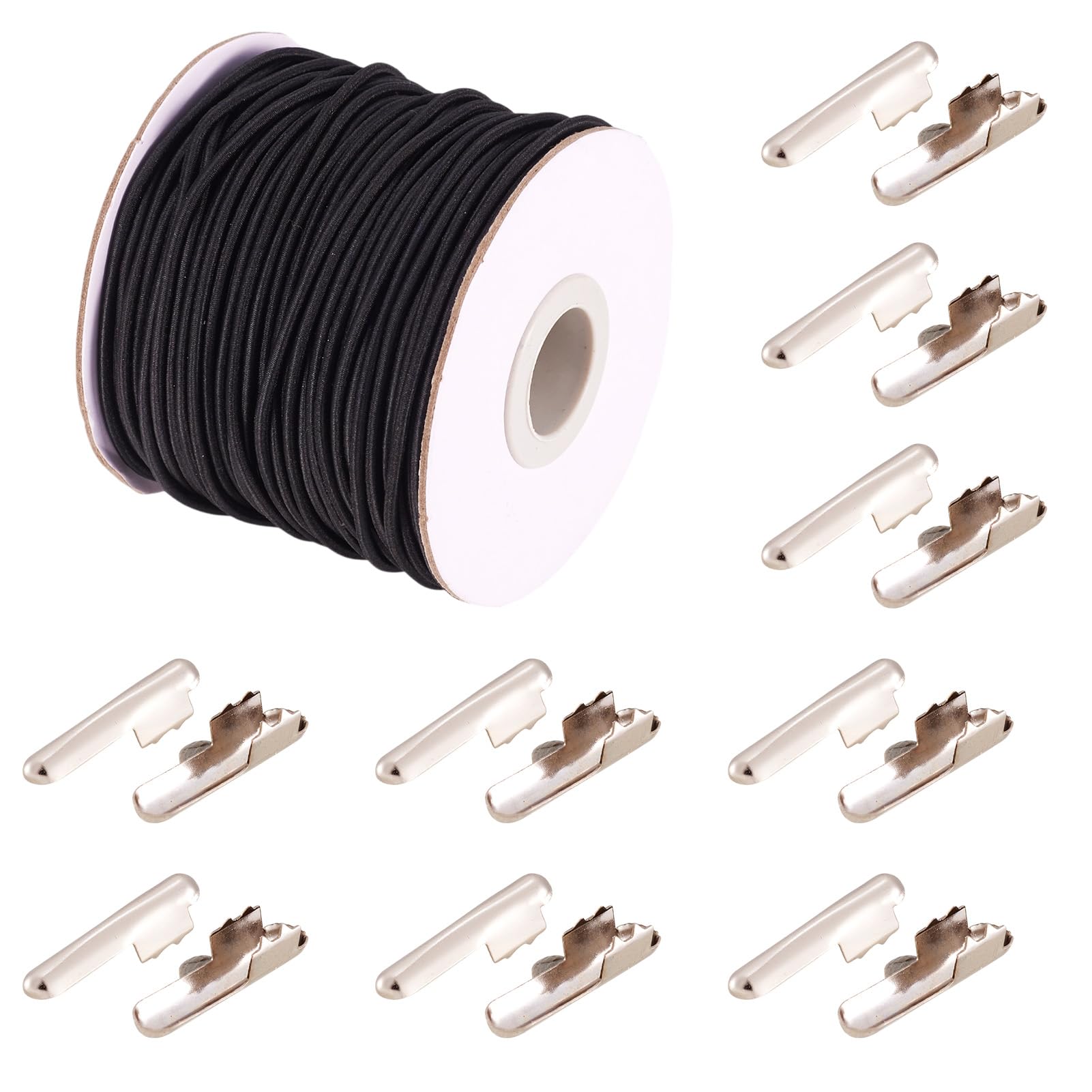 Craftdady 2mm Elastic Black Cord 43.74Yard Stretch Round String Elastic Loop with Metal Barbs Barbed Fastener for Crafting Book Binding