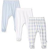 HonestBaby Unisex-Baby 3-Pack Footed Pants Roomy Fit Pull on Bottoms 100% Organic Cotton for Infant Baby Boys, Girls, Unisex