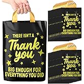 Leinuosen 50 Pack Thank You Employee Appreciation Gift Bags Bulk with Handles 13" x 10" Reusable Plastic Black Gold Shopping Goodie Bag Thank You for Appreciation Coworker Teacher Staff Gifts Wrapping