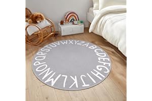 LIVEBOX Grey ABC Kids Rug for Playroom, Small Round Rug for Baby Nursery, Non-Slip Washable Rug for Kids Room, Soft Circle Carpet Learning Crawling Mat for Classroom Dorm(40",Grey)
