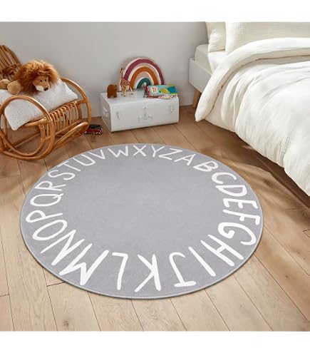 ABC Round Educational Rug - 39" Soft Alphabet Play Mat For Kids Room & Nursery Decor
