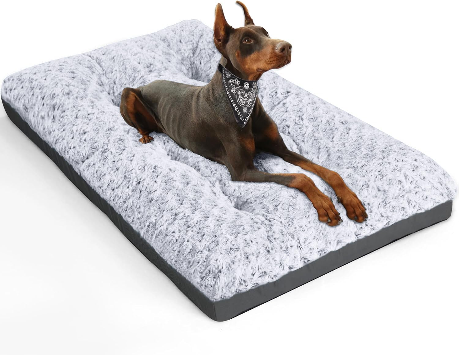 Photo 1 of POCBLUE Deluxe Washable Dog Bed for Large Dogs Dog Crate Mat 35 Inch Comfy Fluffy Kennel Pad Anti-Slip for Dogs Up to 60 lbs, 35" x 23", Grey