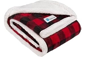 PetAmi Dog Blanket for Medium Large Dogs, Pet Bed Blanket Cat Puppy Kitten, Fleece Furniture Couch Cover Protector Sofa Car, Soft Sherpa Dog Throw Plush Reversible Washable, 40x60 Checker Red