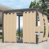 Easy-Going Outdoor Curtains Waterproof Windproof Weatherproof Curtain for Patio, Cabana, Porch, Pergola and Gazebo, Grommet Top and Tab Bottom Drape, 1panel, 54x84 inch, Beige