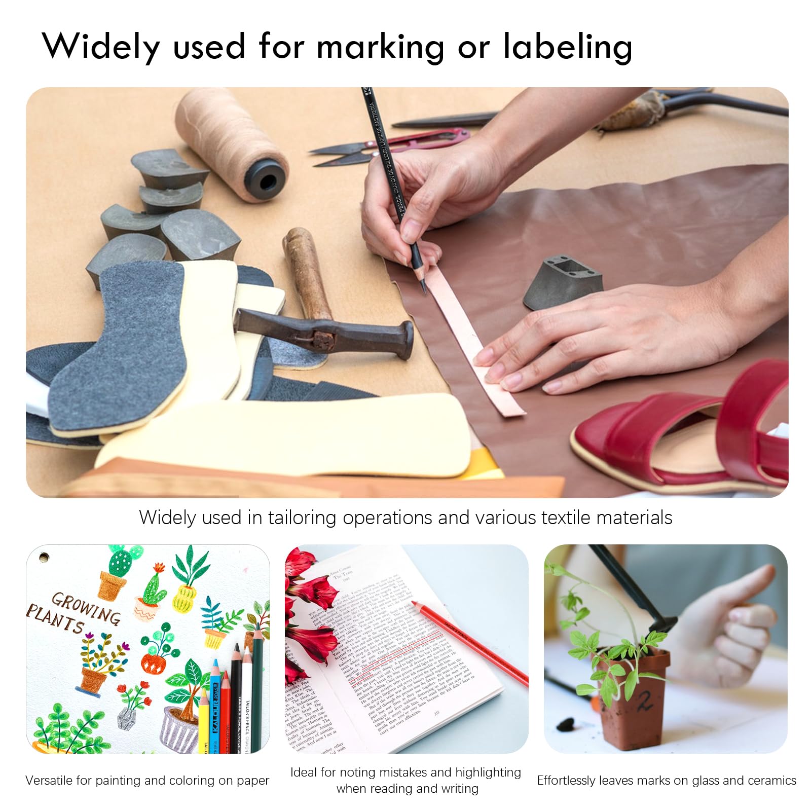 12 PCS Tailors Pencil Set, Sewing Fabric Pencils and Fabric Marker Pens for Quilting, Sewing, Dressmaking Supplies, Water-Soluble, 6 Colors, Includes 2 Sharpeners