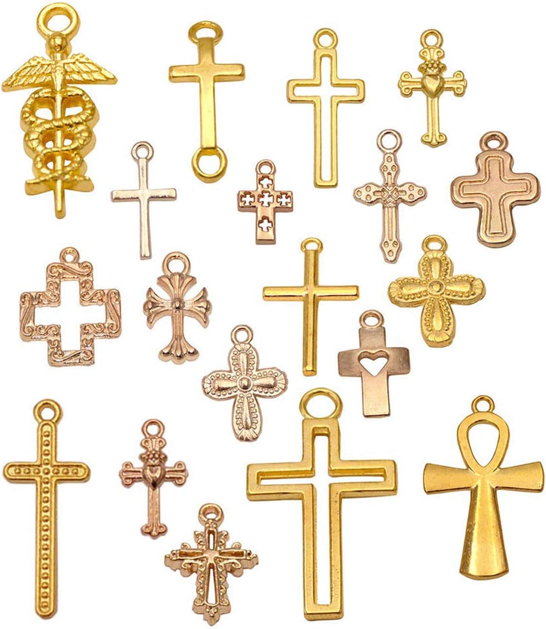 Yansanido 100 Gram Assorted Cross Gold DIY Antique Charms Pendant Mixed Charms Pendants Necklace Bracelet Wedding DIY Craft Making Accessory (100g cross gold)