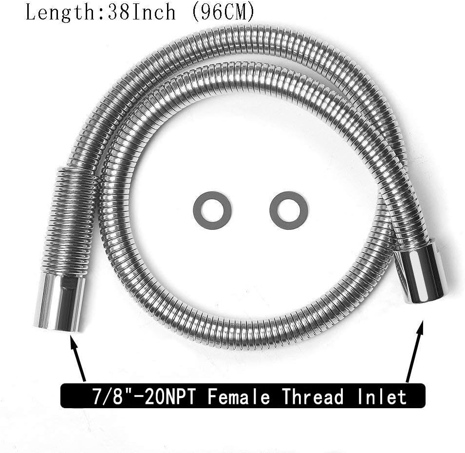 Stainless Steel Shower Hose Chrome Kitchen Sink Mixer Tap Replacement Spray Pull Out Sprayer POUGEO Commercial Basin Faucet Hose,45inch hose - Image 3