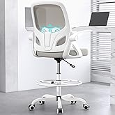 Kensaker Tall Drafting Chair with Footrest Ring for Home and Work, Ergonomic Home Desk Office Chair with Flip up Arms and Lumbar Support, Extended Height Executive Desk Office Chair(Gray)