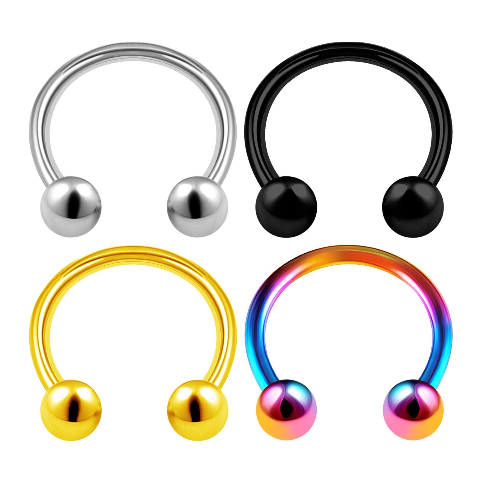 4PCS Surgical Steel Circular Barbell Horseshoe 14 Gauge 1/2 12mm 4mm Ball Conch Nose Earring Eyebrow Piercing Jewellery 2979