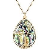 FOCALOOK Stainless Steel Wire Wrapped Tree of Life Abalone Necklaces Handmade Costume Jewelry Long Necklaces for Women (Send Gift Box)