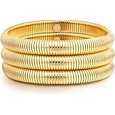 Gold Bangle multi-layer Bracelets for Women Stretchy Stainless steel Link Chain Flexible Wide Wristband Bracelets