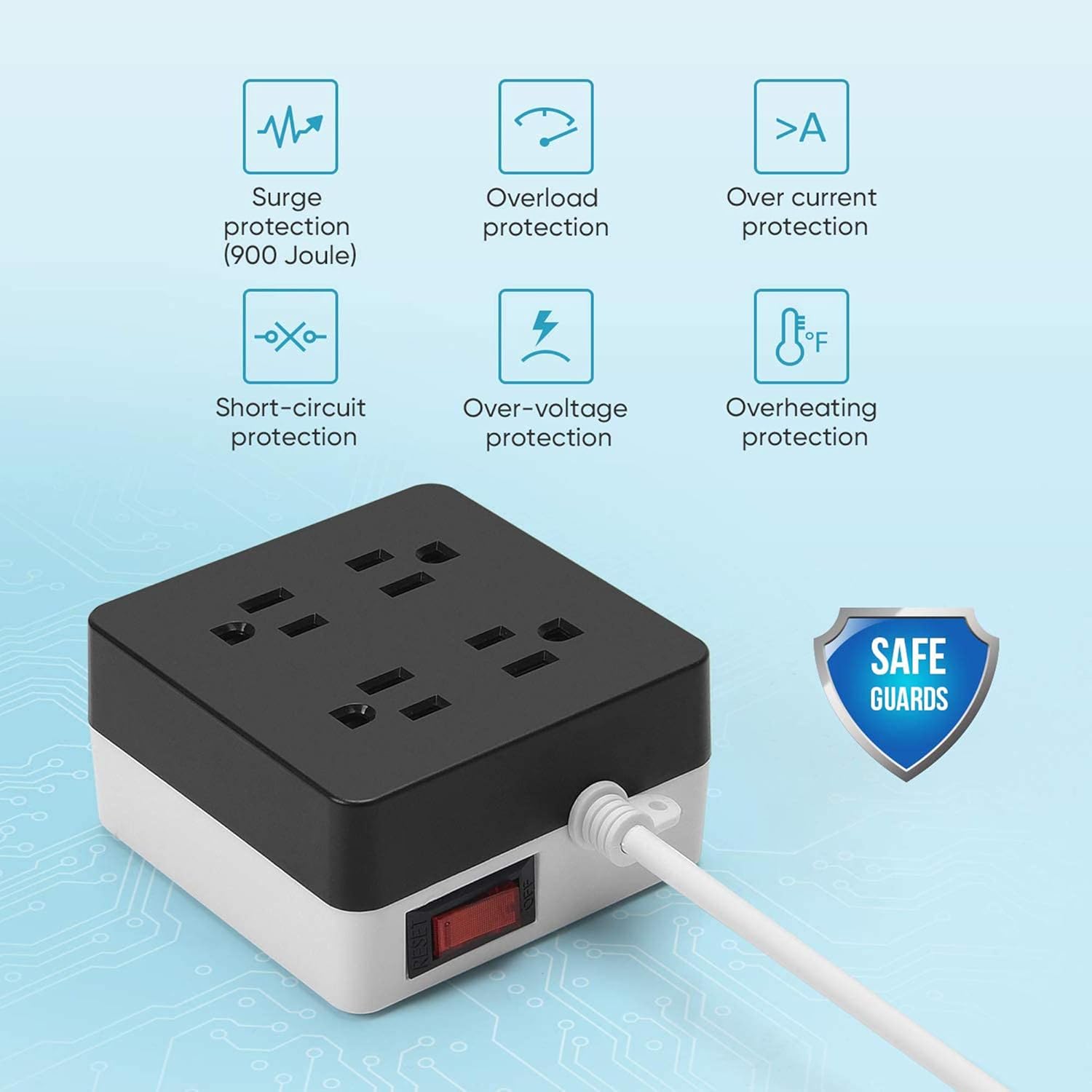 Surge Protector Square Power Strip JACKYLED 9.8ft Long Cord 4 Outlets 4 USB Ports 4.8A Smart Fast Charging Station 900J Portable Charger for Home Office: Home Audio & Theater