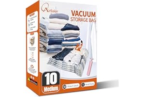AIRBAKER Vacuum Storage Bags, 10 Medium Vacuum Seal Bags for Clothing & Bedding, Space Saver Bags for Organization and Storage, Hand Pump Included – Ideal for Home, Travel & Moving Use (10M)