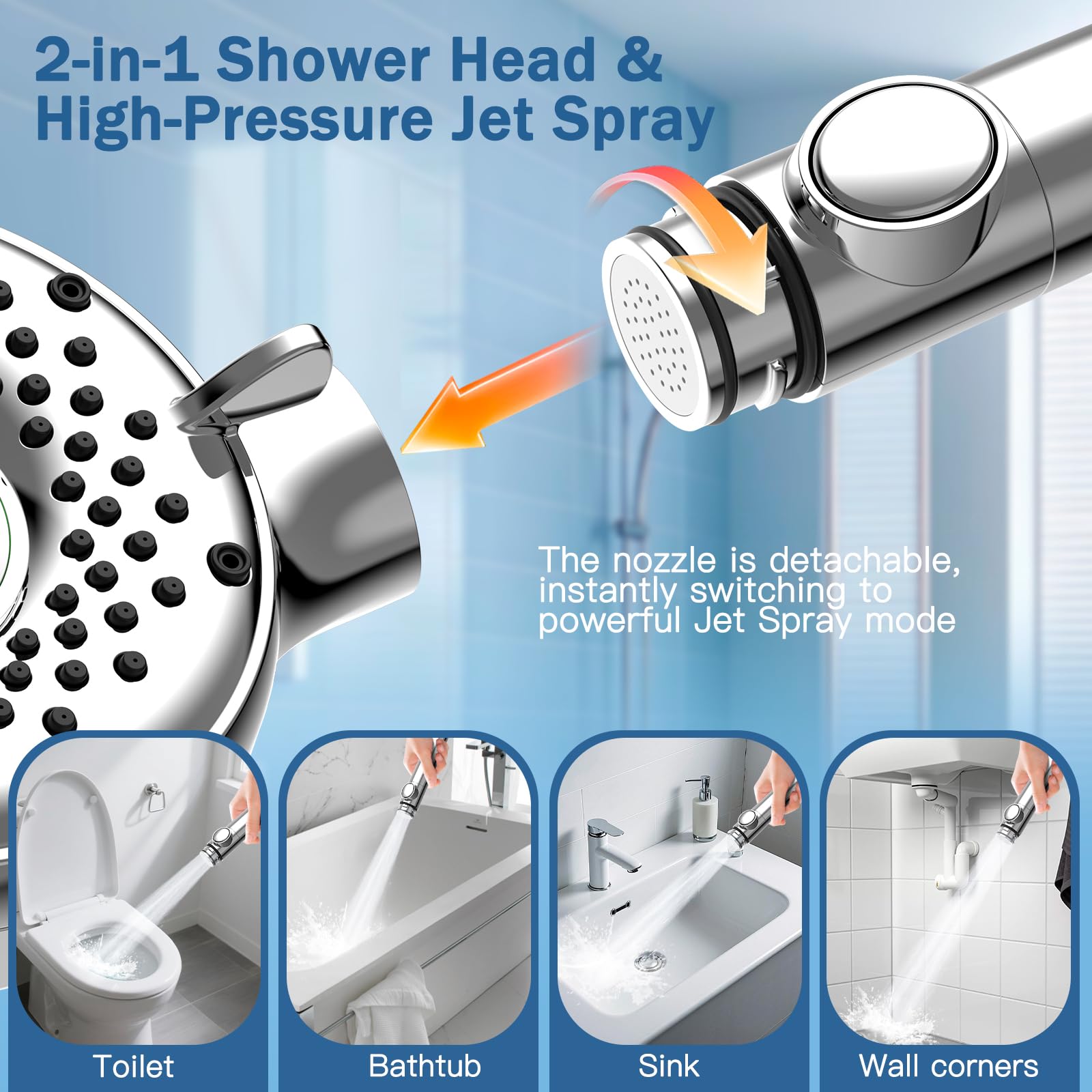 Luxear Duschkopf mit Filter, 5+1 Strahlarten Hochdruck Brausekopf Dusche 8