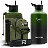 NATURE PIONEOR Insulated Water Bottles with Straw - 64oz Stainless Steel Vacuum Bottle with Holder/Carrier/Sleeve - Reusable 18/8 Food Grade Half Gallon Water Jug