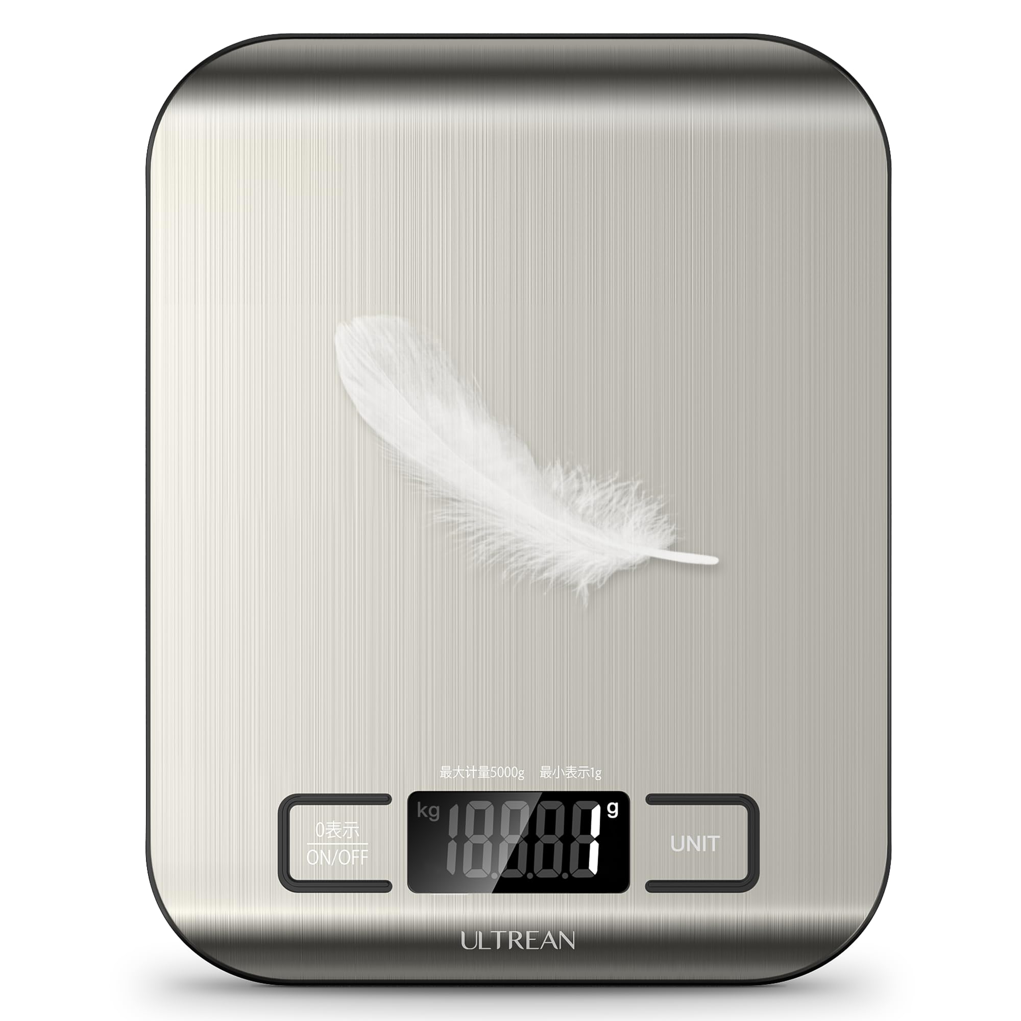 Ultrean Digital Scale Kitchen Scale, Surface Waterproof, 11.0 lbs (5 kg), 0.4 oz (1 g), LCD Display, Electronic, Measuring, Cooking, Cooking, Snacking, Thin, Tare Function