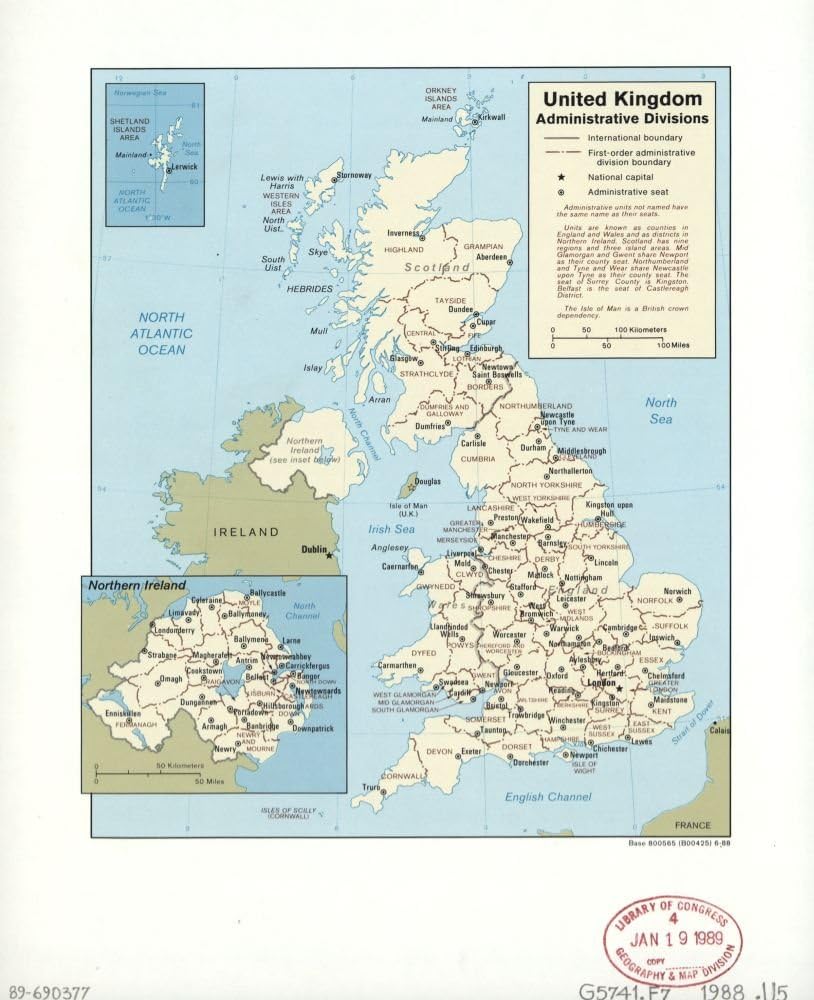 Vintage 19 Map Of United Kingdom Administrative Divisions Shows Counties England And Wales Regions Scotland And Districts Northern Ireland Includes Text And Insets Of Shetland And Northern Ireland Base