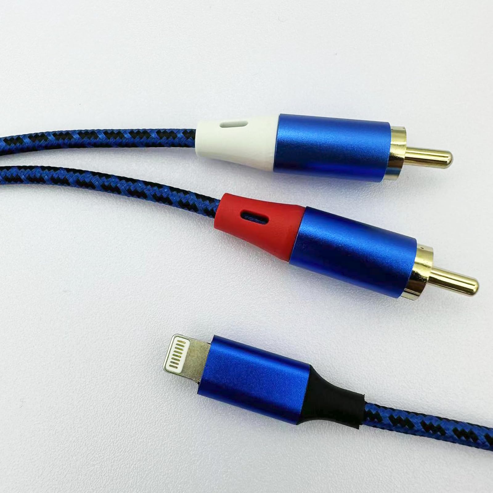 Froggen For Lightning rca cable, iPhone to Phono adapter cable red and white stereo audio cable Y splitter compatible with iPhone i-Pad i-Pod for amplifier hifi, dj speaker, stereo amplifier (blue)