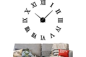 VREAONE Large 3D DIY Wall Clock, Giant Roman Numerals Clock Frameless Mirror Big Wall Clock Home Decoration for Home Living Room Bedroom Wall Decorations(Black)