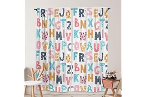 Yilinata Alphabet Window Curtains for Kids Boys Girls Colorful Educational Cute Cartoon Nursery Toddler Rod Pocket Drapes Home Baby Living Room Bedroom Decor Durable Fabric 84 in X 84 in