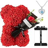 Rose Bear Gifts for Women-Best Gift for Valentine's Day,Mother's Day,Christmas,Birthday,Handmade Artificial Rose Teddy Bear Gifts for Girlfriend,Mom, and Daughters,Surprise Clear Gift Box