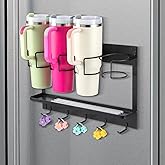 CINPIUK Water Bottle Organizer Holder, Magnetic Cup Rack Storage for Stanley & Large Tumbler, Space Saving Wall Mount Bottle Organizer with 5 Hook, Easy to Install, Black