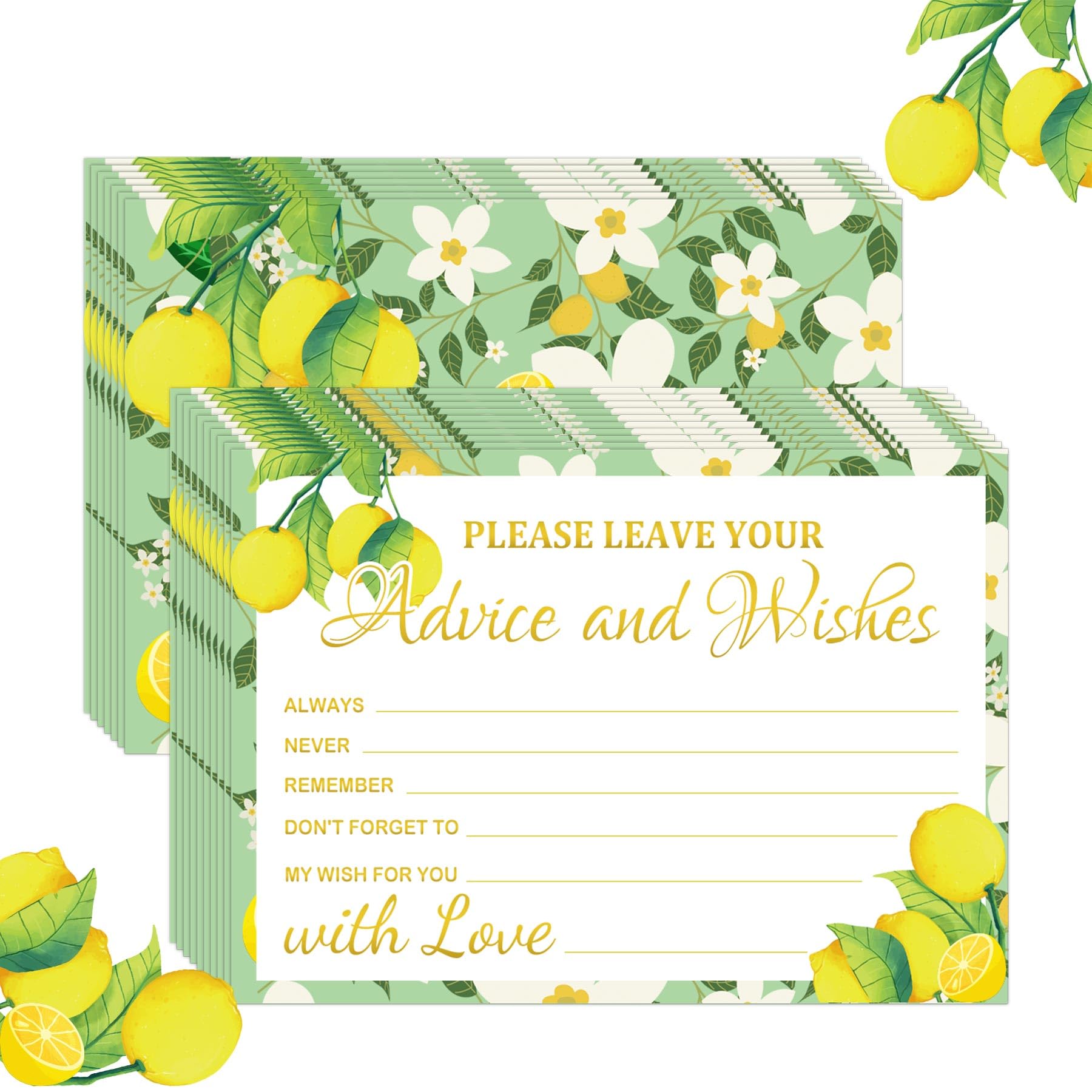Pop Resin Lemon Advice and Wishes Guestbook Thank You Cards 4 x 6 Inch - Lemon Wedding Advice Cards Bridal Shower Advice & Wishes for the Mr & Mrs, Bride and Groom 50 Pack