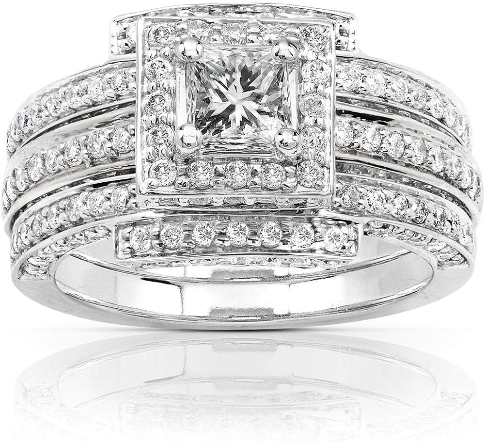 Amazon Com Kobelli Diamond 3 Ring Wedding Set 1 1 2 Carat Ctw In 14k White Gold Jewelry