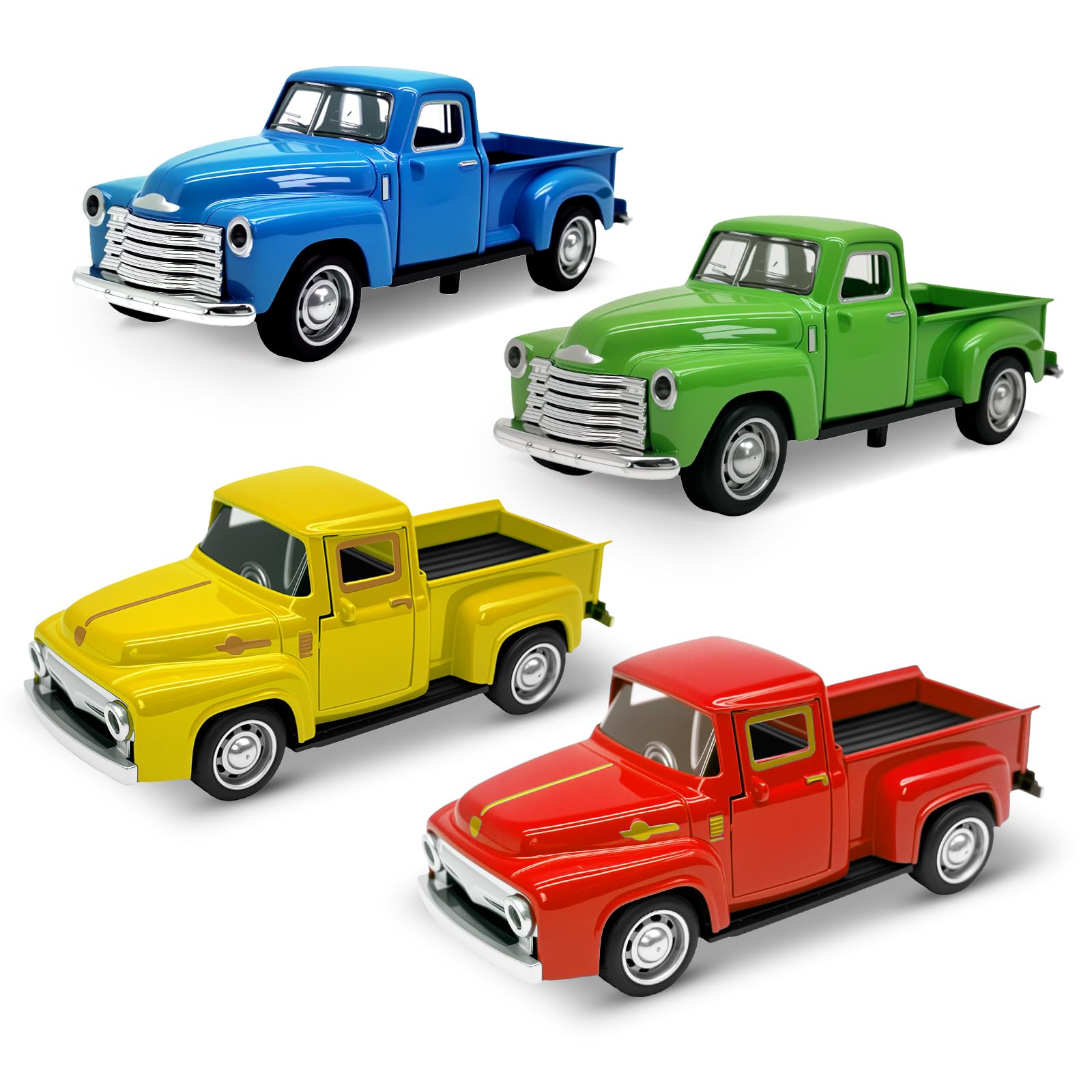 AGSIXZLAN 4Pcs Truck Toy for Toddlers 2 3 4 5 6 7 8 Year Old Boys Girls,1:32 Alloy Toddlers Car Toy Driveable,Car Door Can Open,Toy Trucks for Kids Easter Christmas Birthday Gifts Image