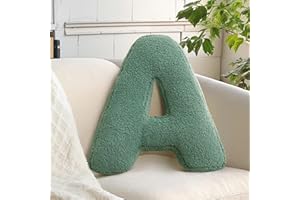 huraty Green Letter Pillow Decorative Throw Pillow Soft Lambs Wool Alphabet Pillow Cushion for Sofa Couch Bedroom (A, 14.9" Lx11.8 W)