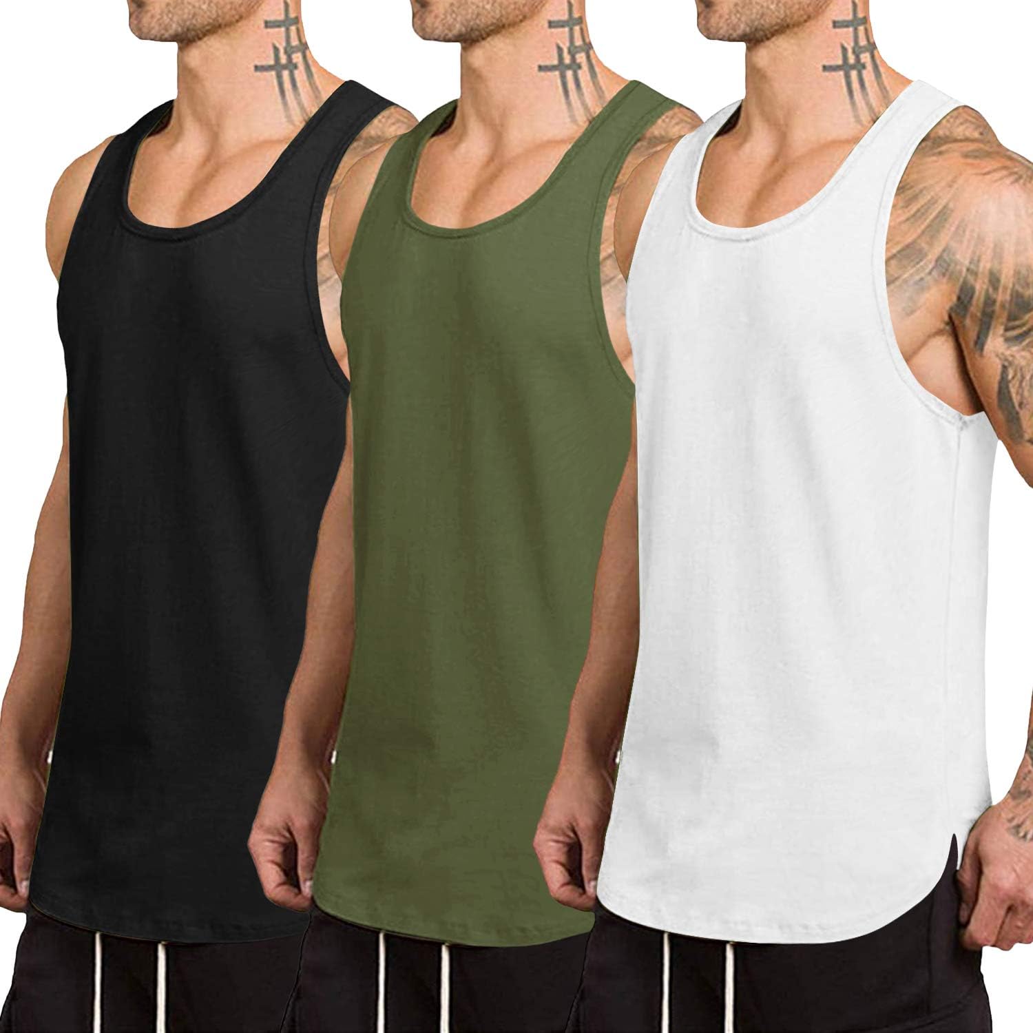 COOFANDY Men's 3 Pack Quick Dry Workout Tank Top Gym Muscle Tee Fitness Bodybuilding Sleeveless T Shirt: Clothing
