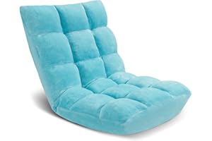 ACIPENSER Folding Floor Chair 14-Position Cushioned Adjustable Floor Lazy Sofa Chair w/Breathable Cotton & Skin-Friendly Flannel for Adults & Kids Ideal for Reading Meditating, Blue