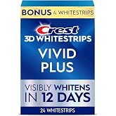 Crest Teeth Whitening Strips, Crest 3D Whitestrips Vivid Plus, Enamel Safe Teeth Whitening Kit, 12 Treatments (24 Strips), Visibly Whitens in Days, 8 Levels Whiter