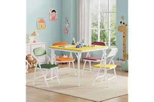 IDEALHOUSE 5 Piece Boys Girls Folding Table and Chairs Set, Activity Table and Chairs Set for Dining Room,Daycare,Classrooms