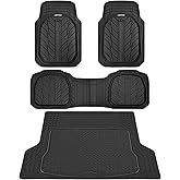 CAR PASS Deep Dish Floor Mats for Cars, Heavy Duty Rubber Floor Mats with Trunk Cargo Liner, Universal Trim-to Fit Automotive Floor mats for Truck Van SUV Waterproof All Weather Car Mats Solid Black