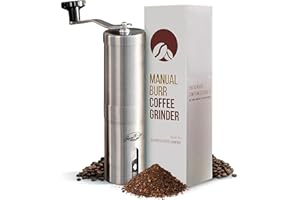 JavaPresse Manual Stainless Steel Coffee Grinder - 18 Adjustable Settings, Portable Conical Burr Grinder for Camping, Travel, Espresso - With Hand Crank