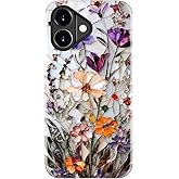 LUHOURI for iPhone 17 Case,Wireless Charging Compatible,Dual-Layer - Soft Silicone Inner + Hard Outer Shell,Cute Wildflower Design,Protective Phone Cover for Women - Marble Pressed Flowers