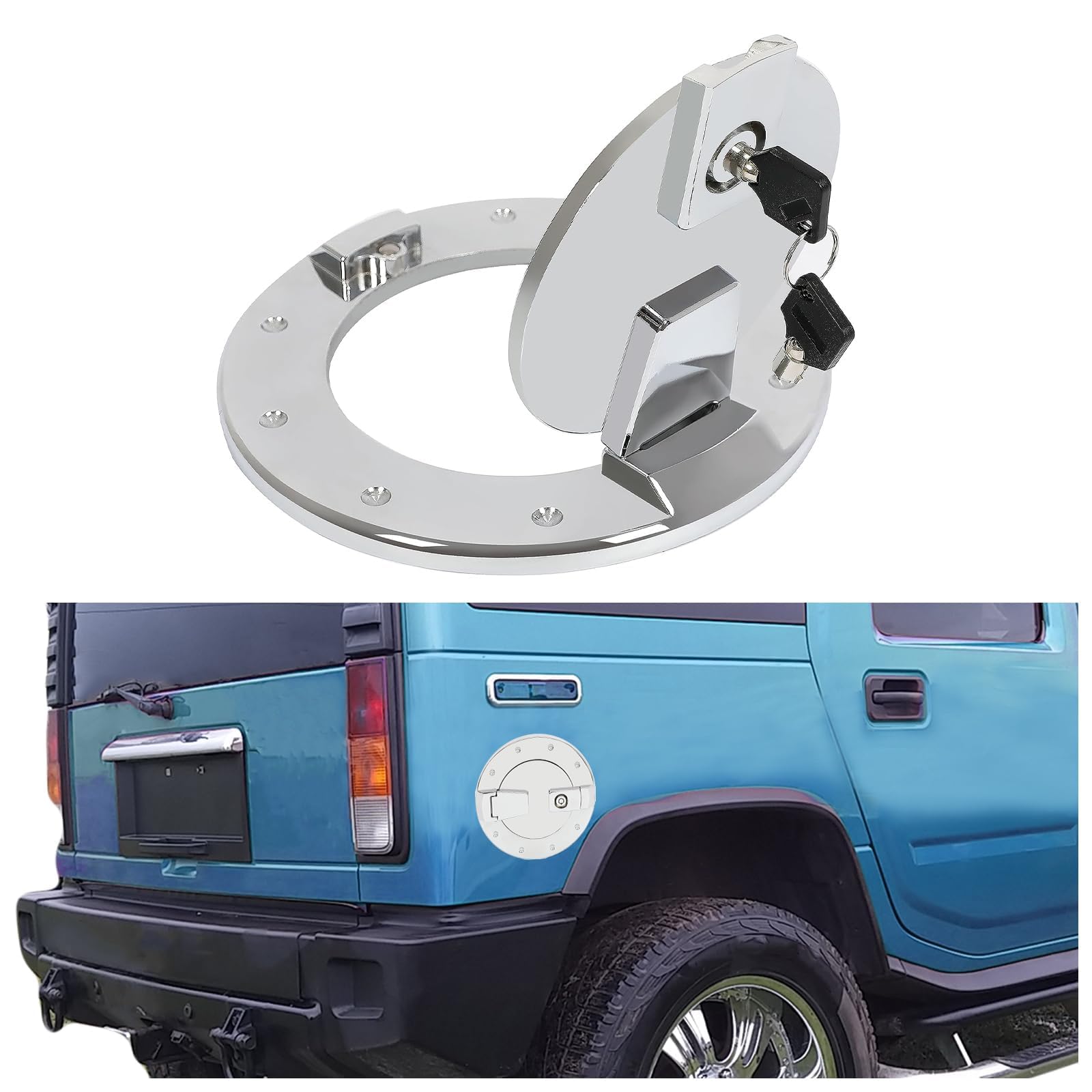 Photo 1 of KUAFU Locking Fuel Door Compatible with 2003-2009 Hummer H2 SUV SUT Gas Tank Cap Cover Aluminum Silvery
