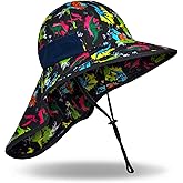 Kids Sun Hat Anti-UV Girls Boys Wide Brim Neck Flap UPF 50+ Sun Protection Beach Hat with Adjustable Chin Strap Ages 2-9