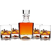 Whiskey Decanter Glasses Gift Set - 4 Whiskey Glasses - Airtight Stopper for Wine, Bourbon, Brandy, Juice, Water - Decanter Sets For Men Christmas Gifts for Dad Boyfriend Husband Him - Bezrat