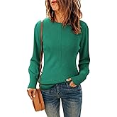 Dokotoo Womens Ribbed Knit Long Lantern Sleeves Sweater Crewneck Casual Slim Fit Pullover Jumper Tops